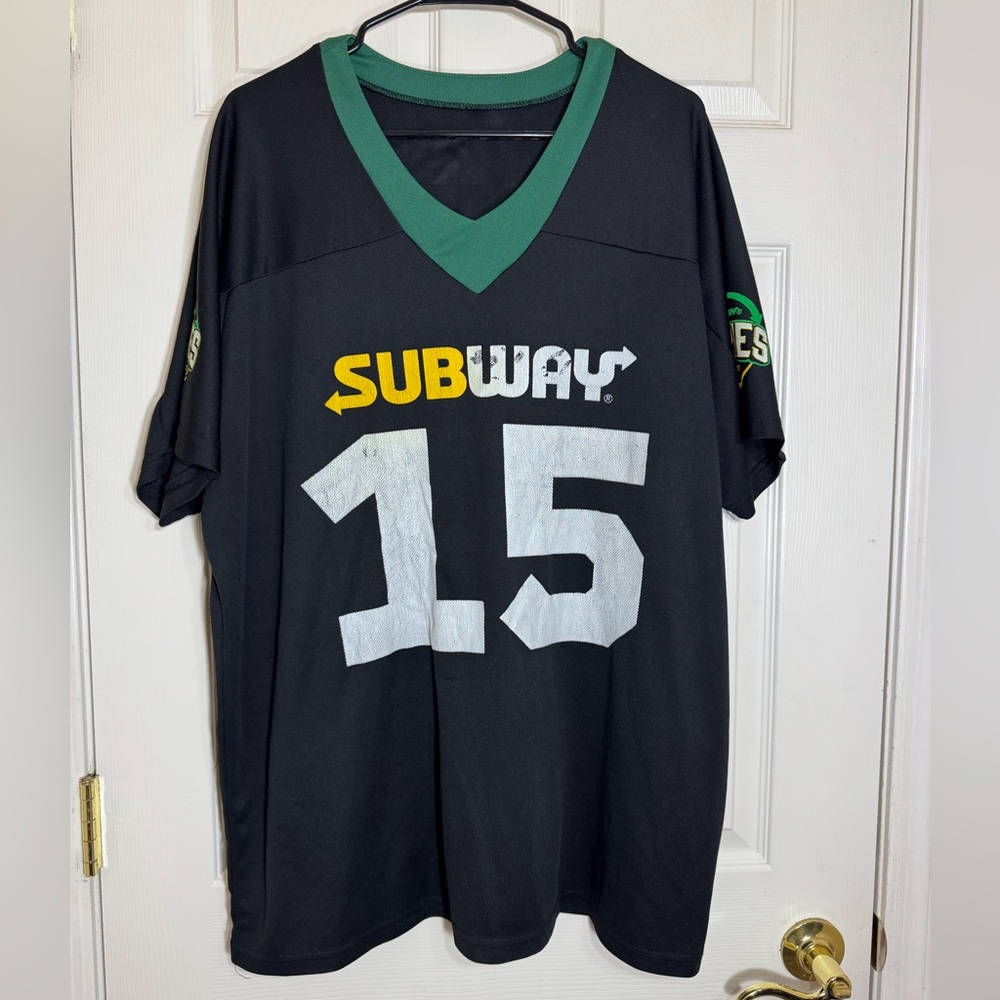 Subway Titan Turkey Promo Jersey Black‎ Green V-Neck #15 Sandwich Series XL